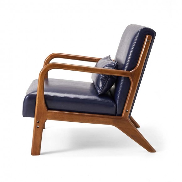 Glitzhome Glitzhome 30.00"H Mid-century Modern Navy Blue Leatherette Accent Armchair With Walnut Rubberwood Frame