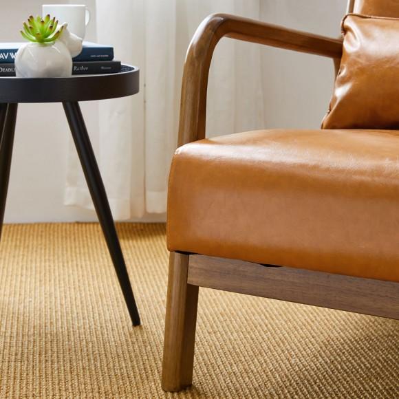 Glitzhome Glitzhome 30.00"H Mid-century Modern Yellowish-Brown Leatherette Accent Armchair With Walnut Rubberwood Fram