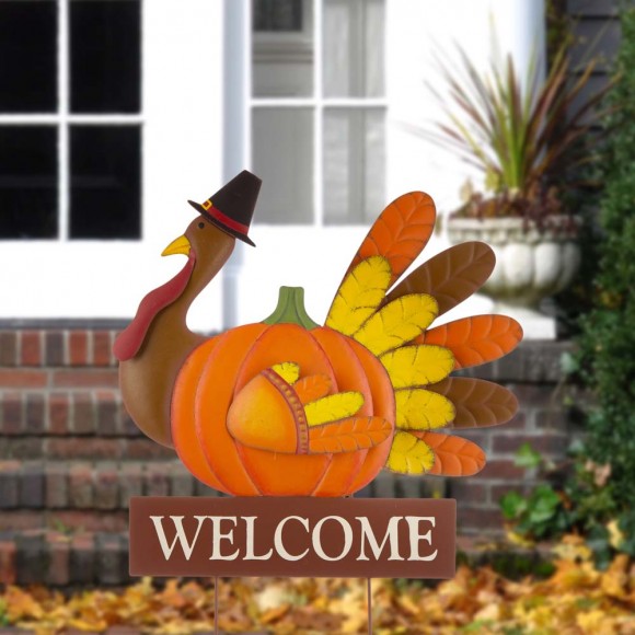 Glitzhome Glitzhome 30.00"H Thanksgiving Metal Turkey Yard Stake/Hanging Wall Decor (Two Function)