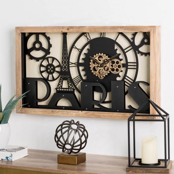 Glitzhome Glitzhome 30.00"L Industrial Metal/Wood Eiffel Tower Silhouette Gear Wall Clock (without Glass)