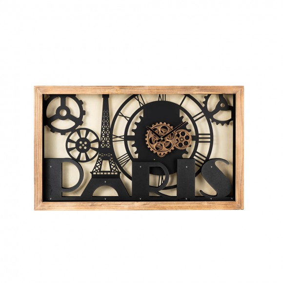 glitzhome Glitzhome 30.00"L Industrial Metal/Wood Eiffel Tower Silhouette Gear Wall Clock (without glass)