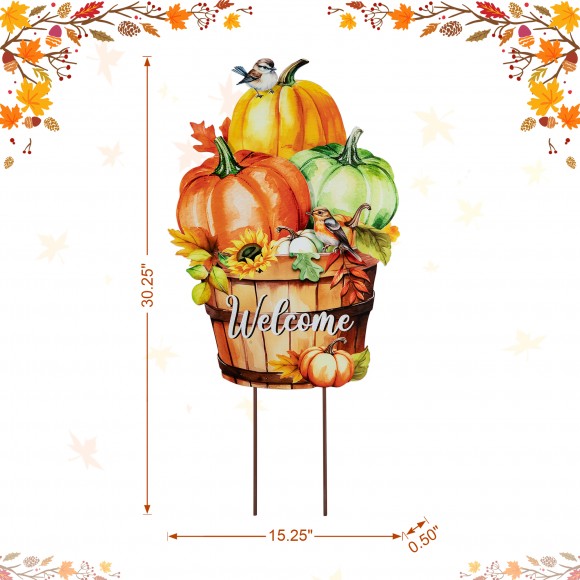Glitzhome Glitzhome 30.25"H Fall Metal Pumpkins With Barrel Yard Stake(KD Two Function)