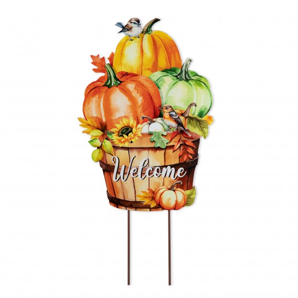glitzhome Glitzhome 30.25"H Fall Metal Pumpkins with Barrel Yard Stake(KD Two function)