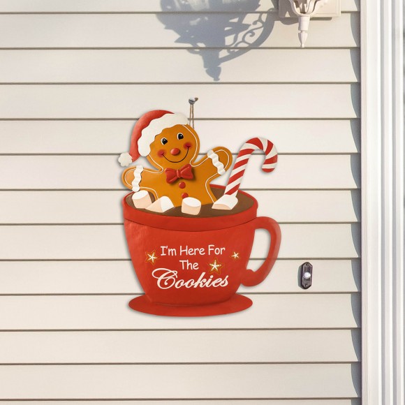 Glitzhome Glitzhome 30.25"H Metal Gingerbread Man In Coffee Mug Yard Stake