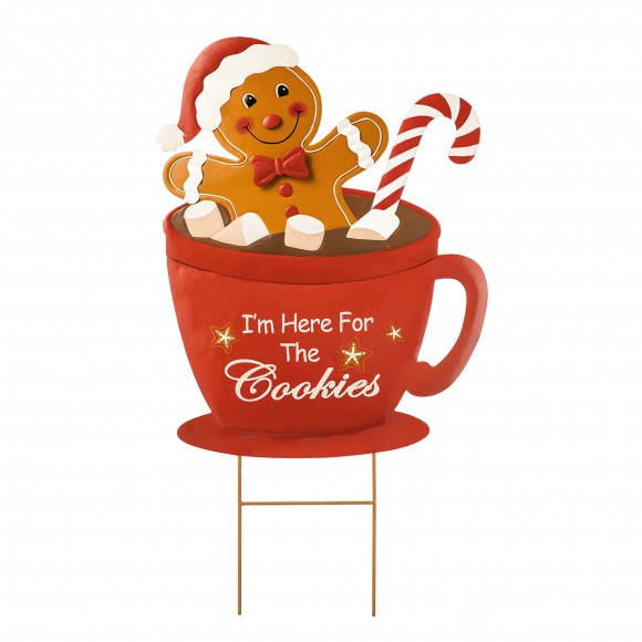 glitzhome Glitzhome 30.25"H Metal Gingerbread Man in Coffee Mug Yard Stake