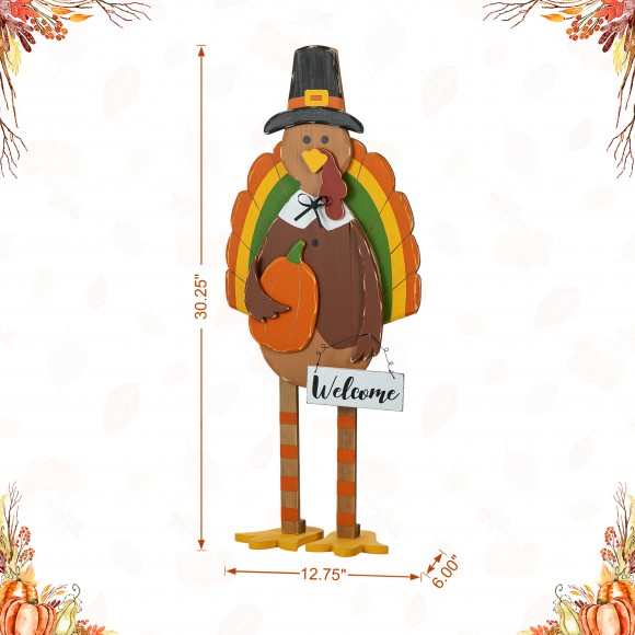 Glitzhome Glitzhome 30.25"H Thanksgiving Wooden Turkey Porch Decor
