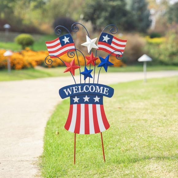 Glitzhome Glitzhome 30.25"H Wooden/Metal Patriotic Flags Yard Stake Or Wall Décor (Two Functions)