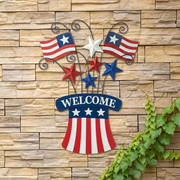 Glitzhome Glitzhome 30.25"H Wooden/Metal Patriotic Flags Yard Stake Or Wall Décor (Two Functions)