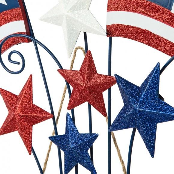 Glitzhome Glitzhome 30.25"H Wooden/Metal Patriotic Flags Yard Stake Or Wall Décor (Two Functions)