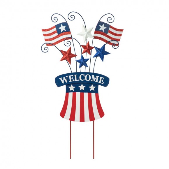 glitzhome Glitzhome 30.25"H Wooden/Metal Patriotic Flags Yard Stake or Wall Décor (Two Functions)