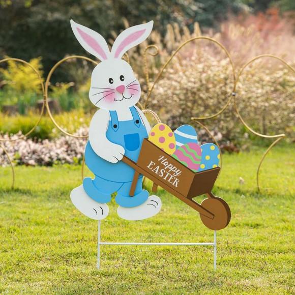 Glitzhome Glitzhome 30.5"H Easter Wooden Bunny Cart Yard Stake Or Wall Decor (Two Functions)