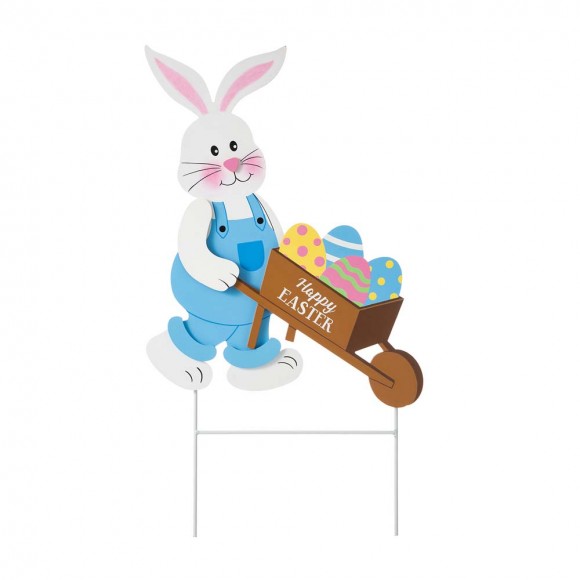glitzhome Glitzhome 30.5"H Easter Wooden Bunny Cart Yard Stake or Wall Decor (Two Functions)