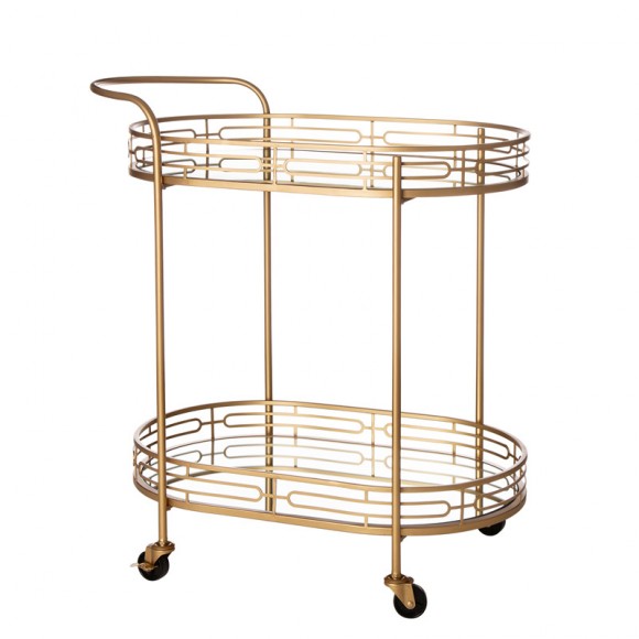 glitzhome Glitzhome 30.75"H 2-Tier Gold Deluxe Metal Oval Mirrored Bar Cart