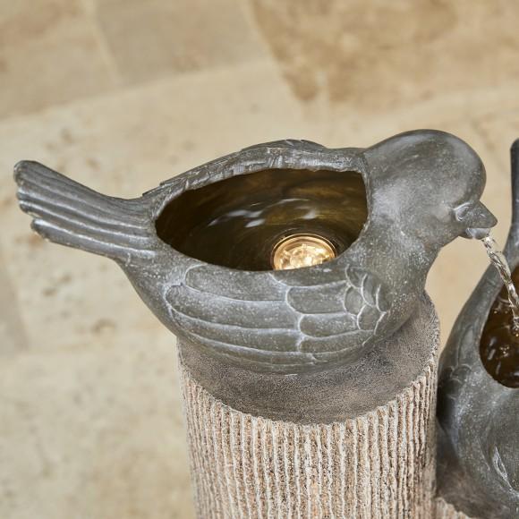 Glitzhome Glitzhome 30.75"H 3-Tier Natural Faux Pebbles Textured And Birds Sculptural Basin Polyresin Outdoor Floor Fountain With Pump And LED Light (KD)