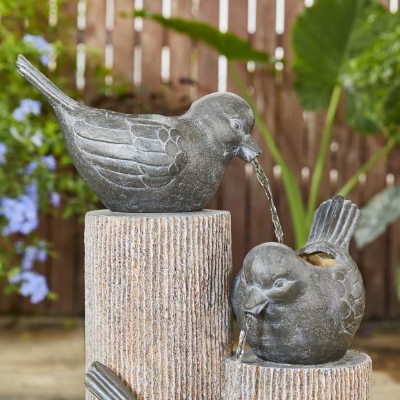 Glitzhome Glitzhome 30.75"H 3-Tier Natural Faux Pebbles Textured And Birds Sculptural Basin Polyresin Outdoor Floor Fountain With Pump And LED Light (KD)