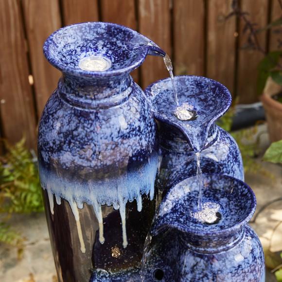Glitzhome Glitzhome 30.75"H 4-Tiered Cobalt Blue And Brown Reactive Glaze Ceramic Vase Outdoor Floor Fountain With Pump And LED Light (KD)
