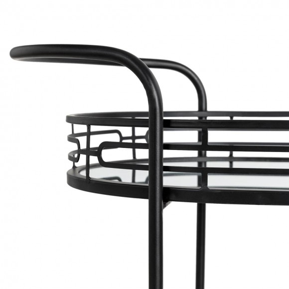 Glitzhome Glitzhome 30.75"H Black Deluxe 2-Tier Metal Oval Mirrored Bar Cart