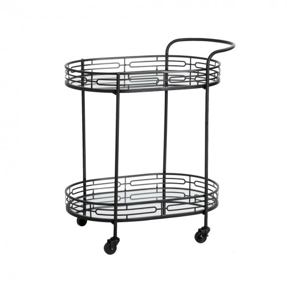 glitzhome Glitzhome 30.75"H Black Deluxe 2-Tier Metal Oval Mirrored Bar Cart