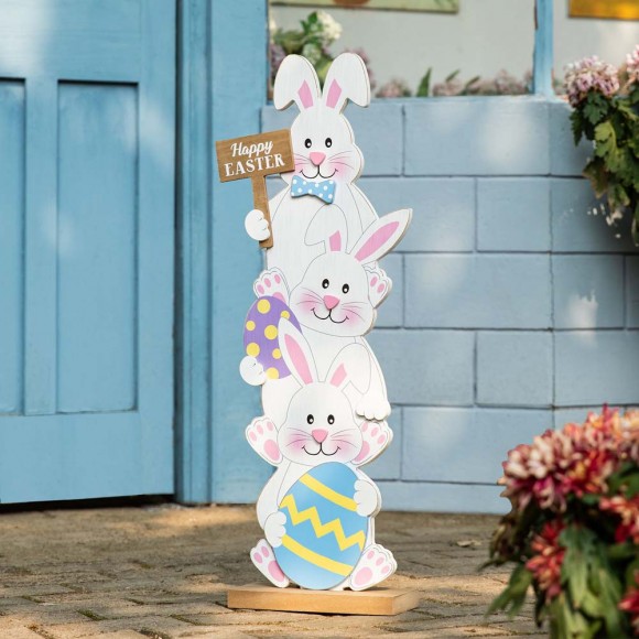 Glitzhome Glitzhome 30.75"H Easter Wooden Stacked Bunny Porch Decor