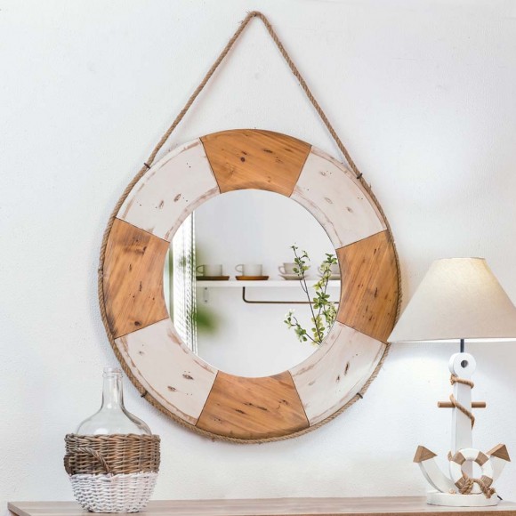 Glitzhome Glitzhome 30"D Coastal Lifebuoy Wood Wall Mirror