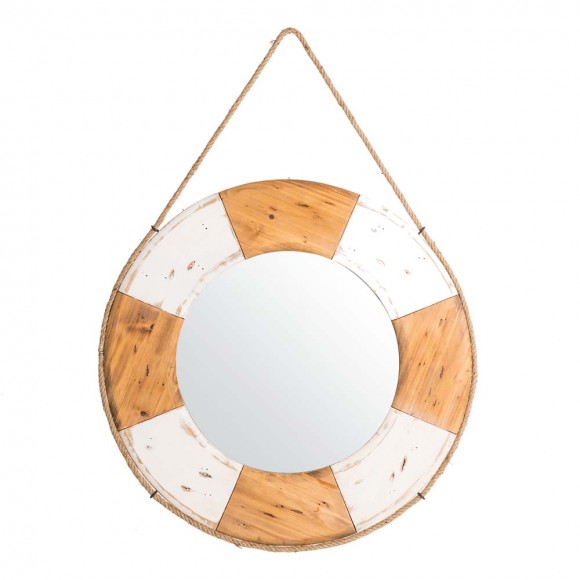 glitzhome Glitzhome 30"D Coastal Lifebuoy Wood Wall Mirror