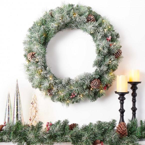 Glitzhome Glitzhome 30"D Pre-Lit Glittered Pine Cone Christmas Wreath With 50 Warm White Lights