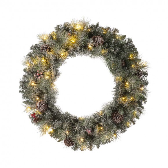 glitzhome Glitzhome 30"D Pre-Lit Glittered Pine Cone Christmas Wreath with 50 Warm White Lights