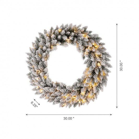 Glitzhome Glitzhome 30"D Pre-Lit Snow Flocked Christmas Wreath With 50 Warm White Lights