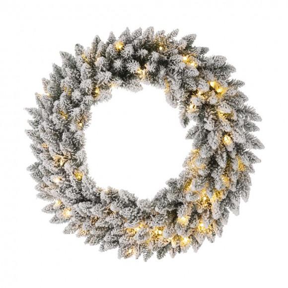 glitzhome Glitzhome 30"D Pre-Lit Snow Flocked Christmas Wreath with 50 Warm White Lights