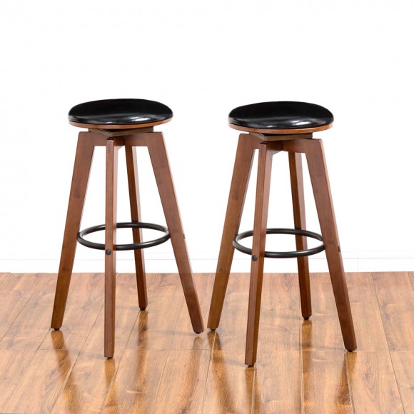 Glitzhome Glitzhome 30"H Bamboo Swivel Upholstery Bar Stool Set Of 2