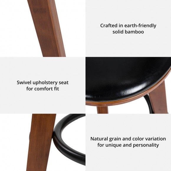 Glitzhome Glitzhome 30"H Bamboo Swivel Upholstery Bar Stool Set Of 2