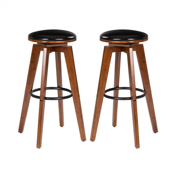glitzhome Glitzhome 30"H Bamboo Swivel Upholstery Bar Stool Set of 2