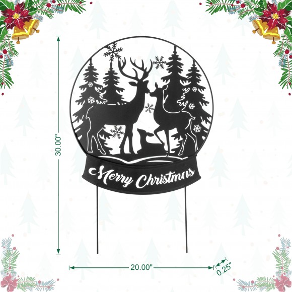 Glitzhome Glitzhome 30"H Christmas Metal Silhouette Waterglobe With Reindeer Family Yard Stake Or Wall Decor(KD Two Function)