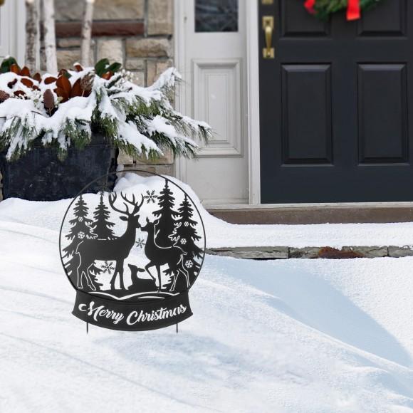 Glitzhome Glitzhome 30"H Christmas Metal Silhouette Waterglobe With Reindeer Family Yard Stake Or Wall Decor(KD Two Function)