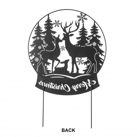 Glitzhome Glitzhome 30"H Christmas Metal Silhouette Waterglobe With Reindeer Family Yard Stake Or Wall Decor(KD Two Function)
