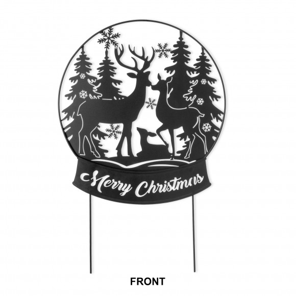 glitzhome Glitzhome 30"H Christmas Metal Silhouette Waterglobe with Reindeer Family Yard Stake or Wall Decor(KD Two Function)