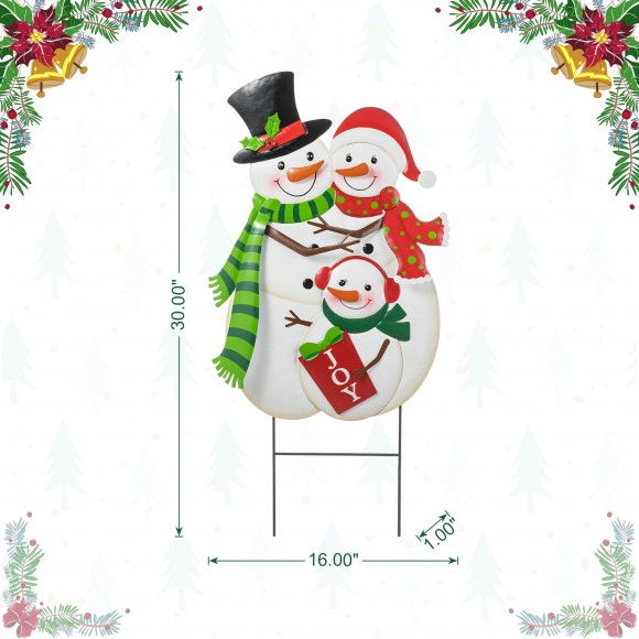 Glitzhome Glitzhome 30"H Christmas Metal Snowman Family Yard Stake Or Standing Decor Or Hanging Decor (KD Three Function)
