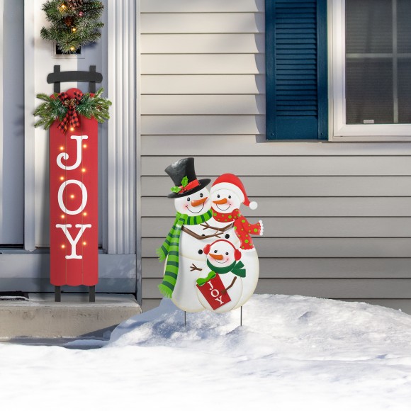 Glitzhome Glitzhome 30"H Christmas Metal Snowman Family Yard Stake Or Standing Decor Or Hanging Decor (KD Three Function)