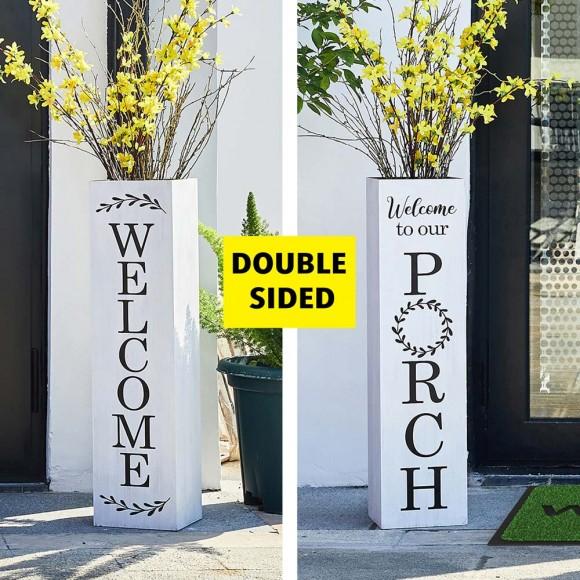 Glitzhome Glitzhome 30"H Double Sided Solid White Boxed "WELCOME PORCH" Porch Sign