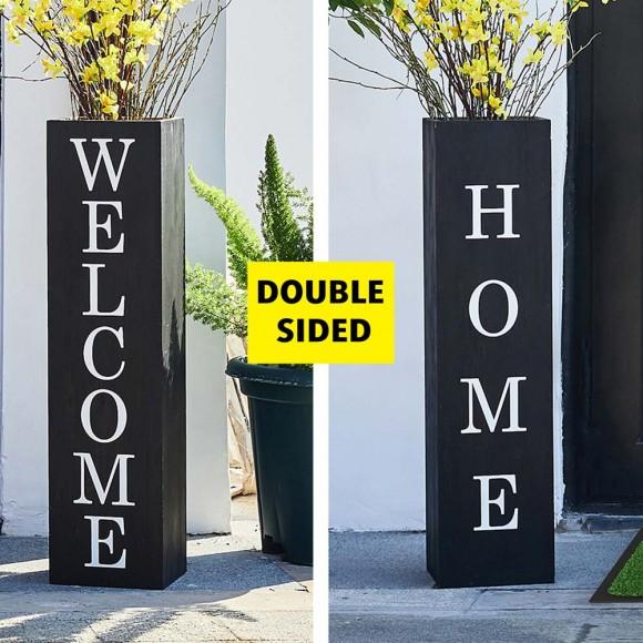 Glitzhome Glitzhome 30"H Double Sided Solid Wood Black Boxed "WELCOME HOME" Porch Sign