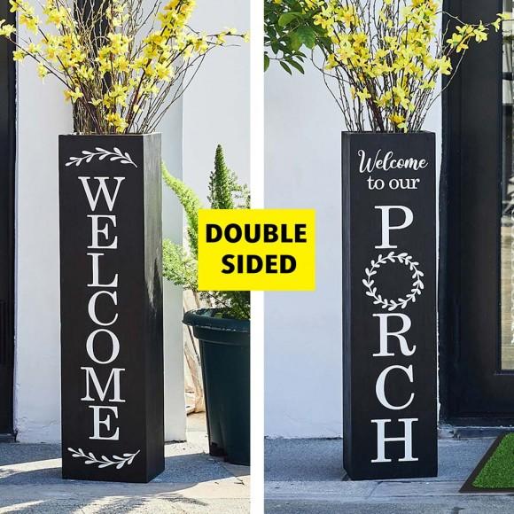 Glitzhome Glitzhome 30"H Double Sided Solid Wood Black Boxed "WELCOME PORCH" Porch Sign
