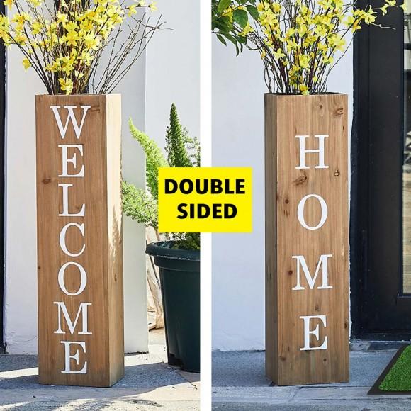 Glitzhome Glitzhome 30"H Double Sided Solid Wood Natural Boxed "WELCOME HOME" Porch Sign