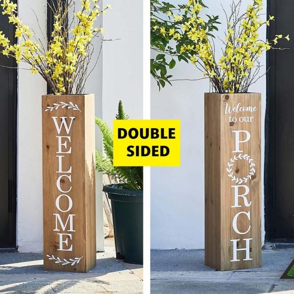 Glitzhome Glitzhome 30"H Double Sided Solid Wood Natural Boxed "WELCOME PORCH" Porch Sign