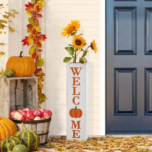 Glitzhome Glitzhome 30"H Fall And Thanksgiving Double Sided Washed White Wooden Box Shaped Porch Sign