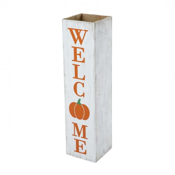 glitzhome Glitzhome 30"H Fall and Thanksgiving Double Sided Washed White Wooden Box Shaped Porch Sign