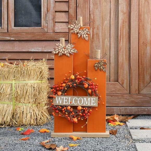 Glitzhome Glitzhome 30"H Fall Lighted Wooden Pumpkin Décor With Wreath