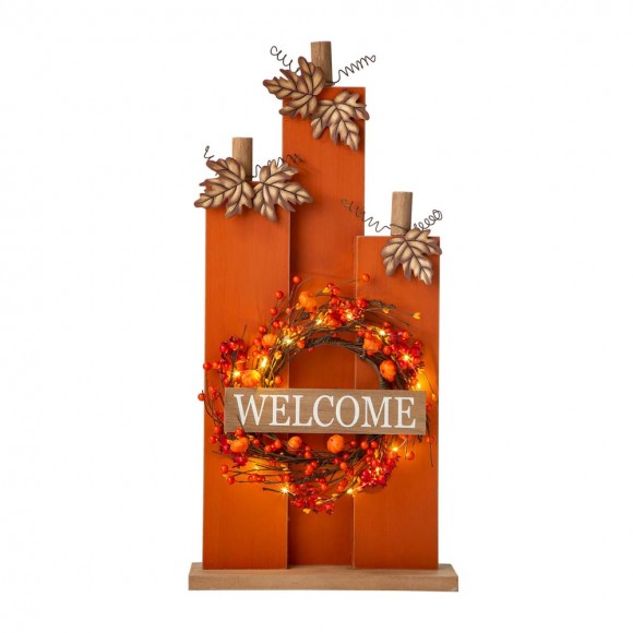 glitzhome Glitzhome 30"H Fall Lighted Wooden Pumpkin Décor with Wreath