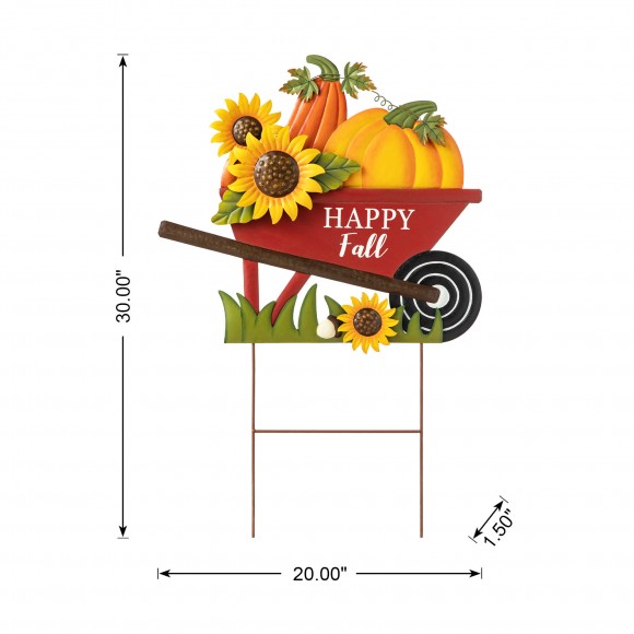 Glitzhome Glitzhome 30"H Fall Metal Wheel Barrow Pumpkin Yard Stake