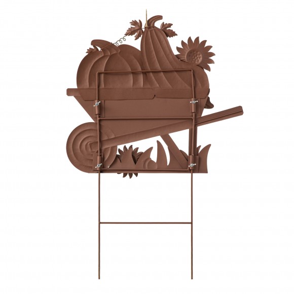 Glitzhome Glitzhome 30"H Fall Metal Wheel Barrow Pumpkin Yard Stake