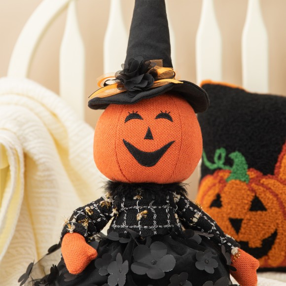 Glitzhome Glitzhome 30"H Halloween Fabric Dressed Pumpkin Sitter